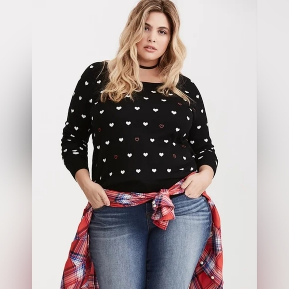 torrid Sweaters - Torrid Heart Print Intarsia Lightweight Sweater Size 2 (2x)